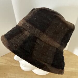 VTG 90's New York Hat & Cap Co. Wool Bucket Hat Plaid Brown Red Made Is USA